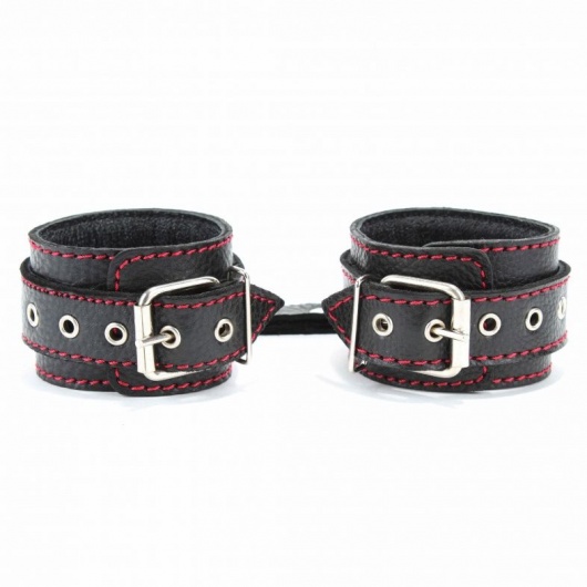 Черные наручники из натуральной кожи на карабинах - БДСМ Арсенал - купить с доставкой в Керчи