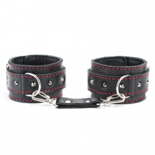 Черные наручники из натуральной кожи на карабинах - БДСМ Арсенал - купить с доставкой в Керчи