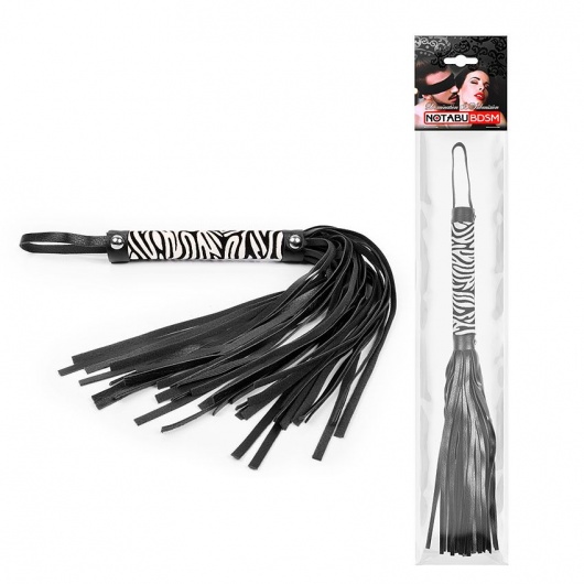 Черная многохвостовая плеть с круглой ручкой-зеброй - 39 см. - Notabu - купить с доставкой в Керчи