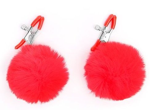 Зажимы для сосков с красным пушком - Notabu - купить с доставкой в Керчи
