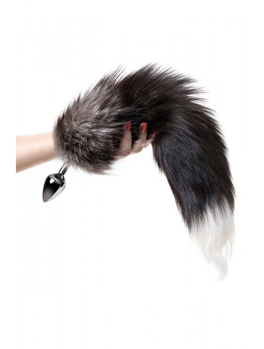 Серебристая металлическая анальная втулка с хвостом чернобурой лисы - размер S - ToyFa - купить с доставкой в Керчи