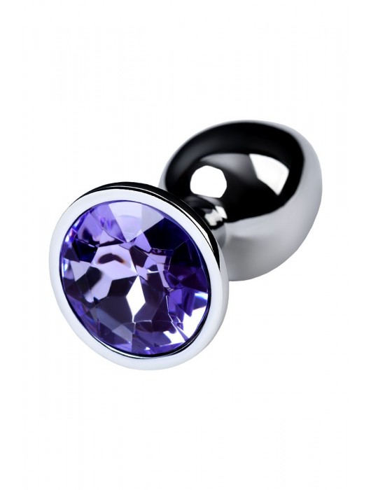 Серебристая конусовидная анальная пробка с фиолетовым кристаллом - 7 см. - ToyFa - купить с доставкой в Керчи