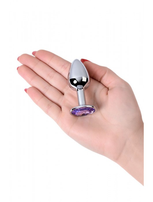 Серебристая конусовидная анальная пробка с фиолетовым кристаллом - 7 см. - ToyFa - купить с доставкой в Керчи
