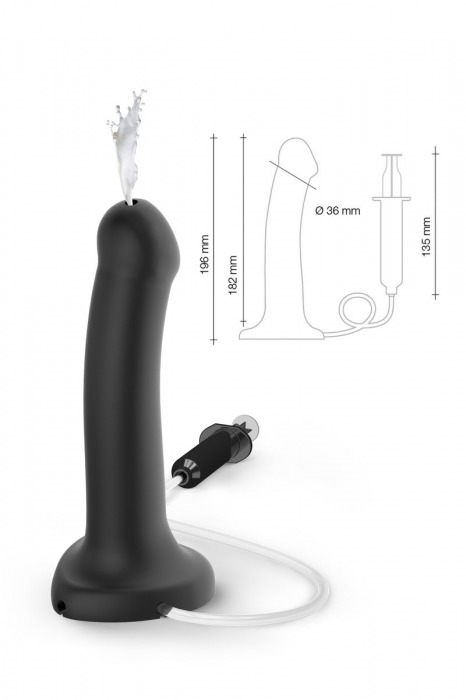 Черный фаллос с имитацией эякуляции Silicon Cum Dildo L - 19,6 см. - Strap-on-me - купить с доставкой в Керчи