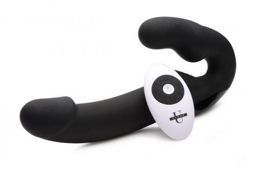 Черный безремневой страпон Urge Silicone Strap On с пультом ДУ - 24 см. - XR Brands - купить с доставкой в Керчи