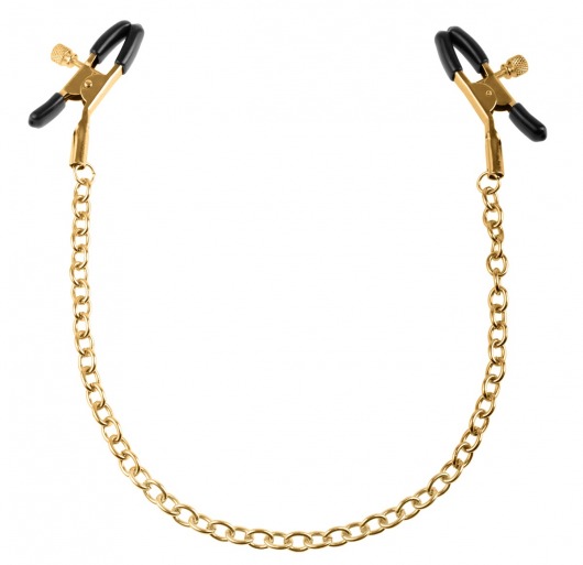 Чёрные с золотом зажимы на соски Gold Chain Nipple Clamps - Pipedream - купить с доставкой в Керчи