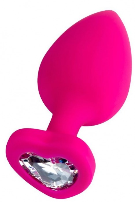 Розовая анальная втулка Diamond Heart с прозрачным кристаллом - 9,5 см. - ToyFa - купить с доставкой в Керчи