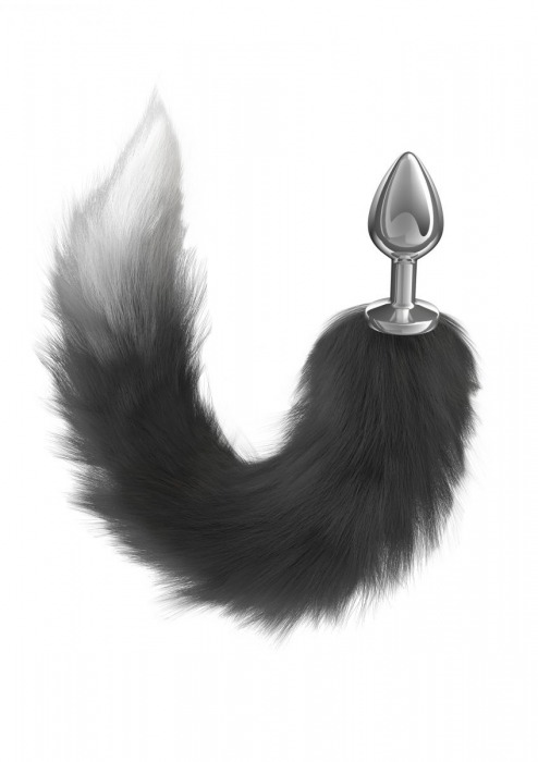 Серебристая анальная пробка с черным хвостом Starlit - Lola Games - купить с доставкой в Керчи