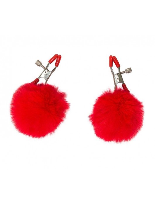 Зажимы на соски Angelic с красными меховыми шариками - Lola Games - купить с доставкой в Керчи