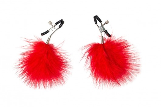 Зажимы на соски с красным пухом Euphoric - Lola Games - купить с доставкой в Керчи