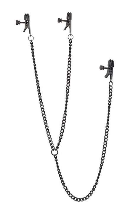 Черные зажимы на соски и клитор на цепочке DELUXE NIPPLE   CLIT CLAMPS - Dream Toys - купить с доставкой в Керчи
