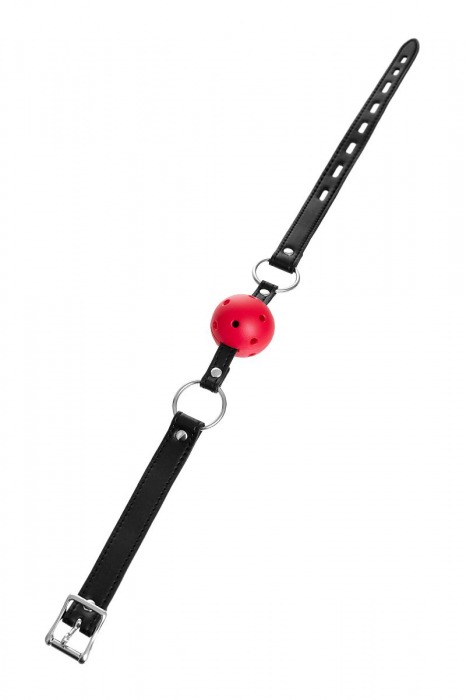 Красный кляп-шар на черных ремешках - ToyFa - купить с доставкой в Керчи