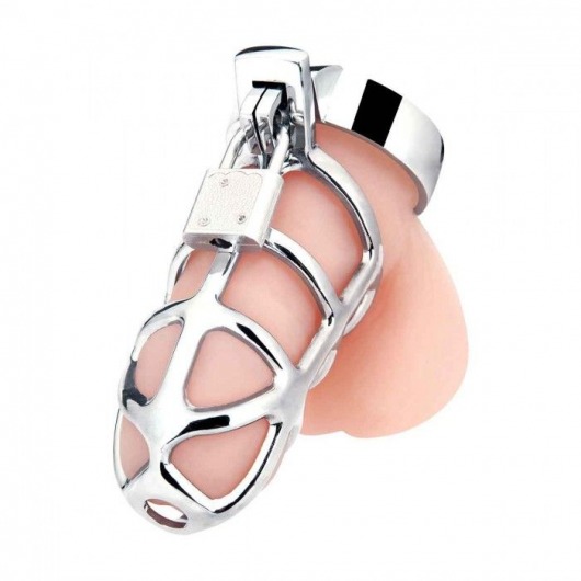 Серебристая металлическая клетка для члена с замком Enslave Cock Cage - BlueLine - купить с доставкой в Керчи