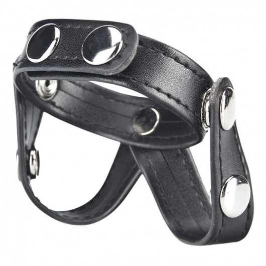 Кольцо на пенис с разделителем мошонки из искусственной кожи на клепках V-STYLE COCK RING - BlueLine - в Керчи купить с доставкой