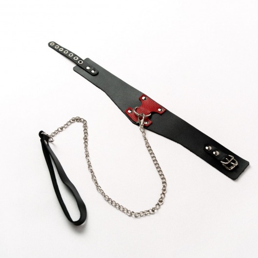 Черный широкий ошейник с красным декором и поводком - Crazy Handmade - купить с доставкой в Керчи