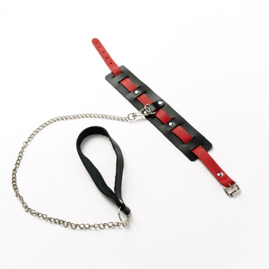 Черный ошейник с красным ремешком и поводком - Crazy Handmade - купить с доставкой в Керчи