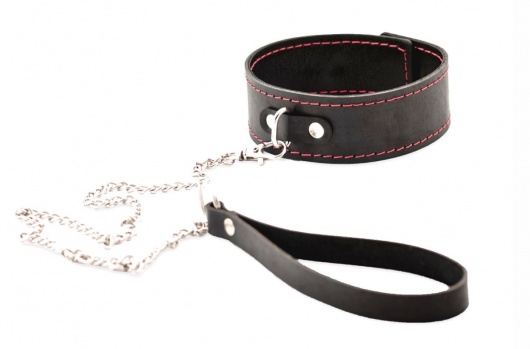 Черный широкий ошейник с красной строчкой и поводком - Crazy Handmade - купить с доставкой в Керчи