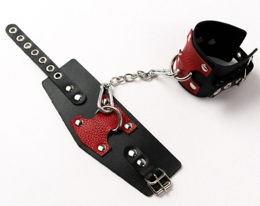 Черные кожаные оковы с красными вставками - Crazy Handmade - купить с доставкой в Керчи