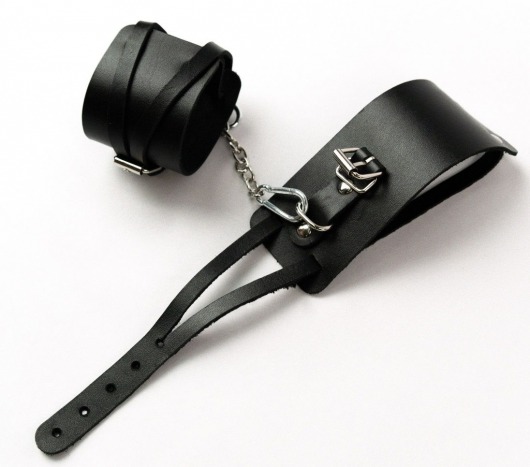 Черные кожаные оковы с креплением в виде веревочек - Crazy Handmade - купить с доставкой в Керчи