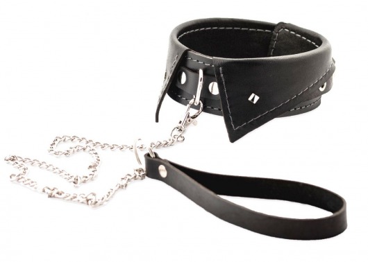 Черный ошейник-воротничок с металлическим поводком - Crazy Handmade - купить с доставкой в Керчи