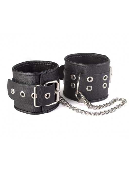 Кожаные черные оковы с широким ремешком, соединенные цепочкой - Sitabella - купить с доставкой в Керчи