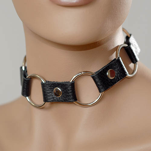Кожаный черный ошейник с кольцами - Sitabella - купить с доставкой в Керчи