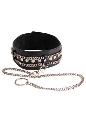 Чёрный ошейник с цепочками и поводком - Sitabella - купить с доставкой в Керчи