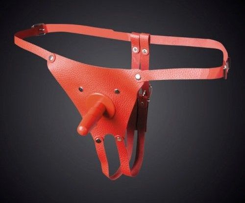 Красные кожаные универсальные трусики со штырьком для насадок - Sitabella - купить с доставкой в Керчи