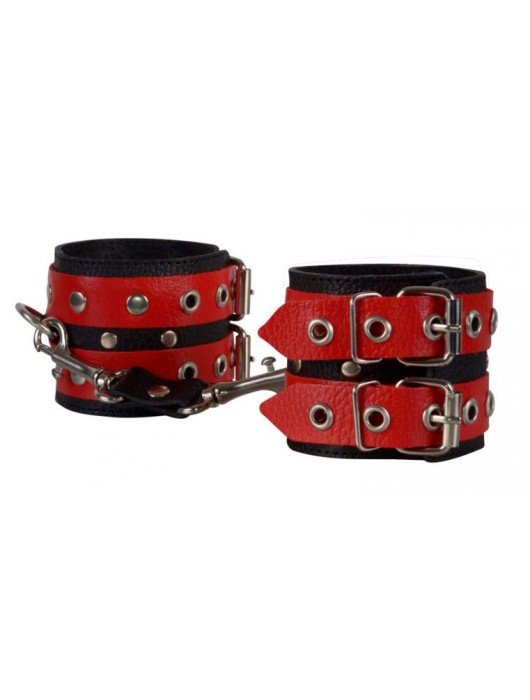 Красно-чёрные наручники из кожи - Sitabella - купить с доставкой в Керчи