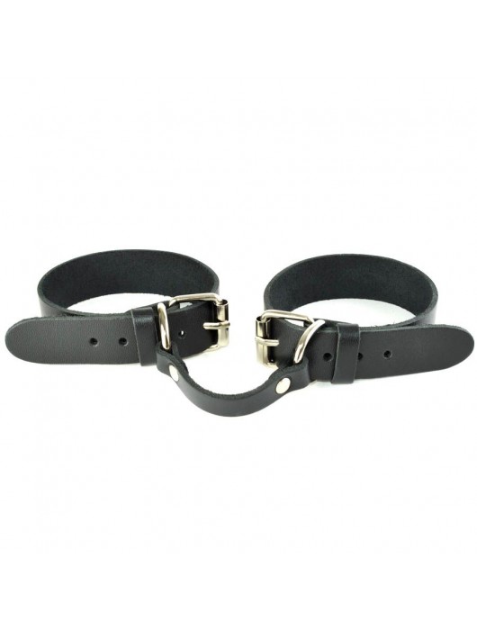 Черные кожаные наручники со съемной красной опушкой - Sitabella - купить с доставкой в Керчи