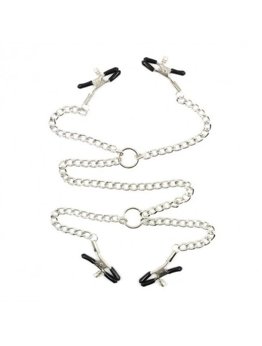 Серебристые зажимы для сосков и половых губ на тонкой цепочке - Notabu - купить с доставкой в Керчи