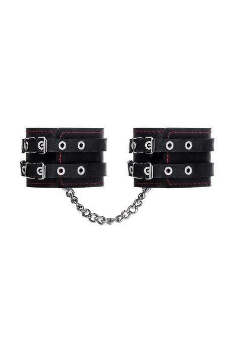 Черные кожаные оковы с двумя ремнями и контрастной строчкой - Pecado - купить с доставкой в Керчи