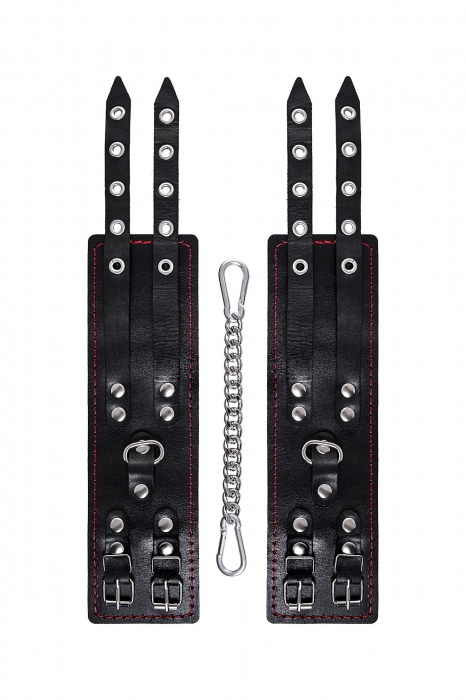 Черные кожаные оковы с двумя ремнями и контрастной строчкой - Pecado - купить с доставкой в Керчи
