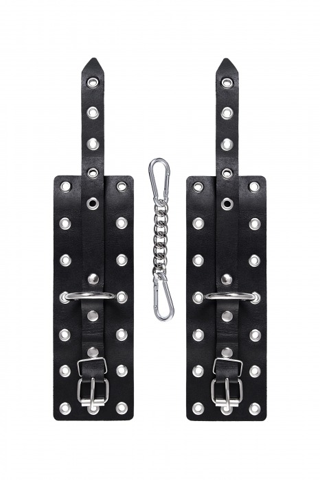 Черные кожаные однослойные наручники с люверсами - Pecado - купить с доставкой в Керчи