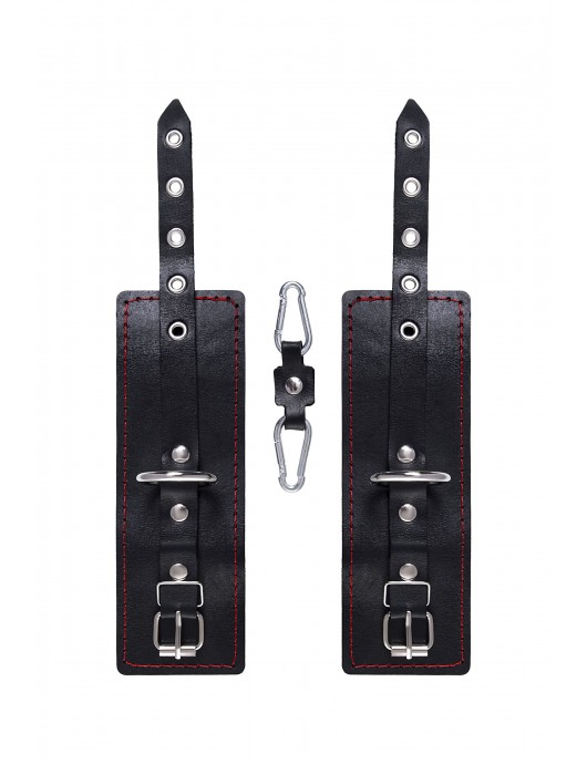 Черные кожаные однослойные наручники с контрастной строчкой - Pecado - купить с доставкой в Керчи