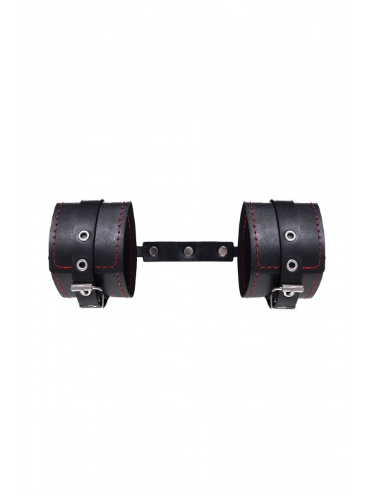 Черные кожаные однослойные оковы с контрастной строчкой - Pecado - купить с доставкой в Керчи