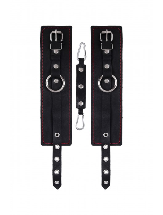 Черные кожаные однослойные оковы с контрастной строчкой - Pecado - купить с доставкой в Керчи