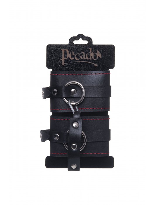 Черные кожаные однослойные оковы с контрастной строчкой - Pecado - купить с доставкой в Керчи
