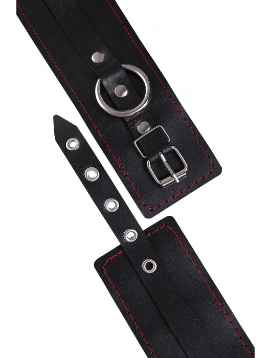 Черные кожаные однослойные оковы с контрастной строчкой - Pecado - купить с доставкой в Керчи