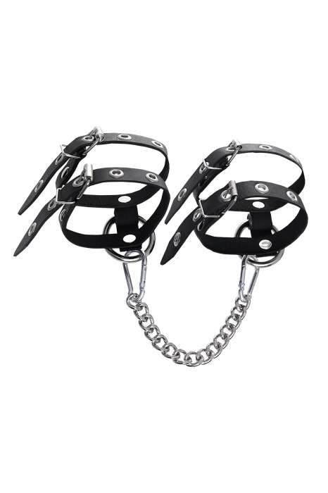 Черные однослойные кожаные оковы из двух ремешков - Pecado - купить с доставкой в Керчи