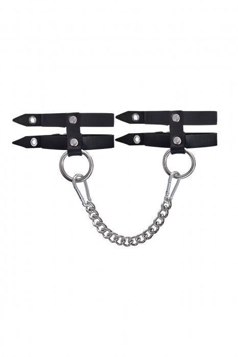 Черные однослойные кожаные оковы из двух ремешков - Pecado - купить с доставкой в Керчи