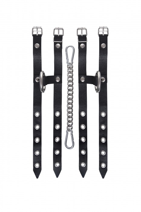 Черные однослойные кожаные оковы из двух ремешков - Pecado - купить с доставкой в Керчи