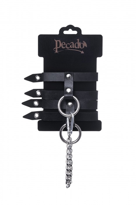 Черные однослойные кожаные оковы из двух ремешков - Pecado - купить с доставкой в Керчи