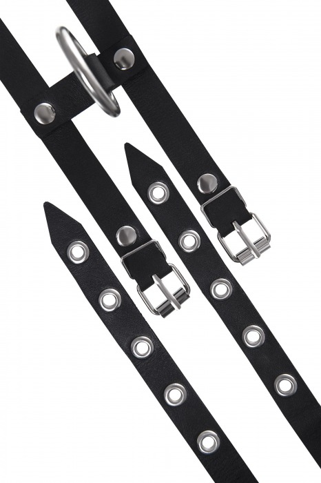 Черные однослойные кожаные оковы из двух ремешков - Pecado - купить с доставкой в Керчи