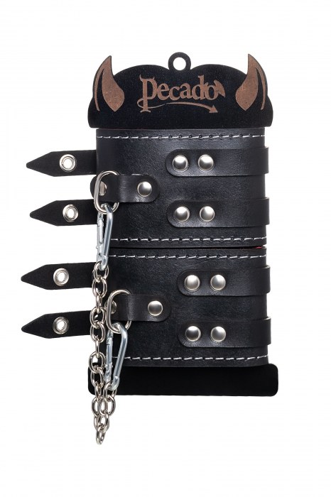 Черные кожаные оковы с двумя ремнями и красной подкладкой - Pecado - купить с доставкой в Керчи
