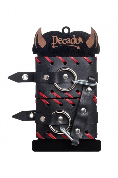 Черно-красные оковы из натуральной кожи - Pecado - купить с доставкой в Керчи