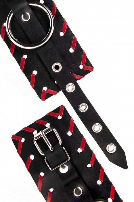 Черно-красные оковы из натуральной кожи - Pecado - купить с доставкой в Керчи