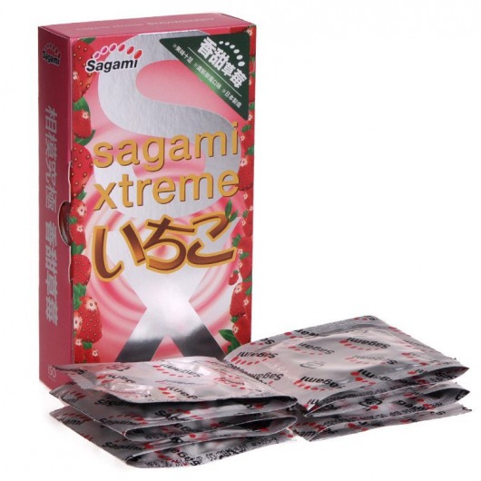 Презервативы Sagami Xtreme Strawberry c ароматом клубники - 10 шт. - Sagami - купить с доставкой в Керчи