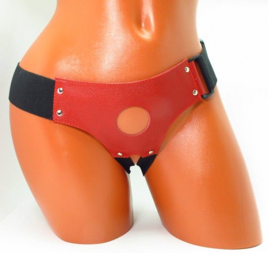 Красные кожаные трусики для страпона - БДСМ Арсенал - купить с доставкой в Керчи