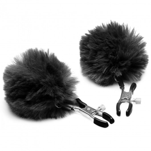 Зажимы для сосков с черным помпонами Pom Pom Nipple Clamps - XR Brands - купить с доставкой в Керчи